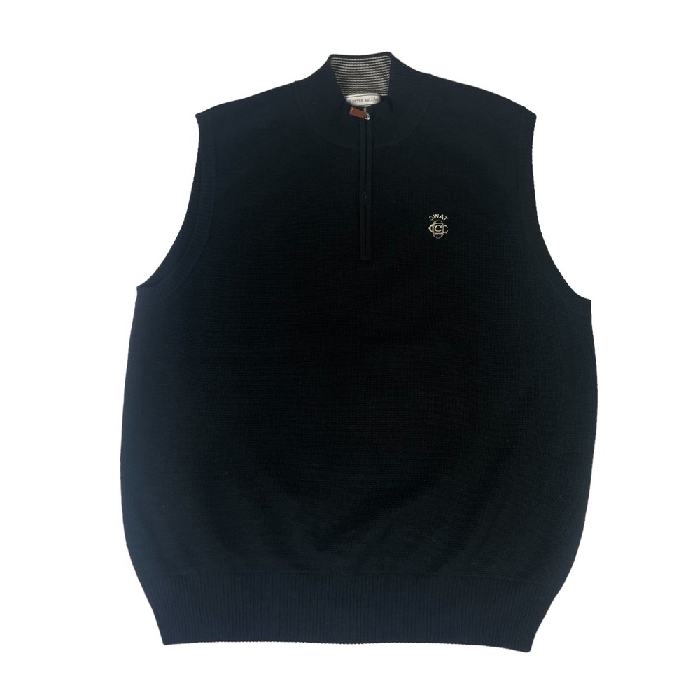 Peter Millar Black Extrafine Italian Merino Wool 1/2 Zip Vest Size Large